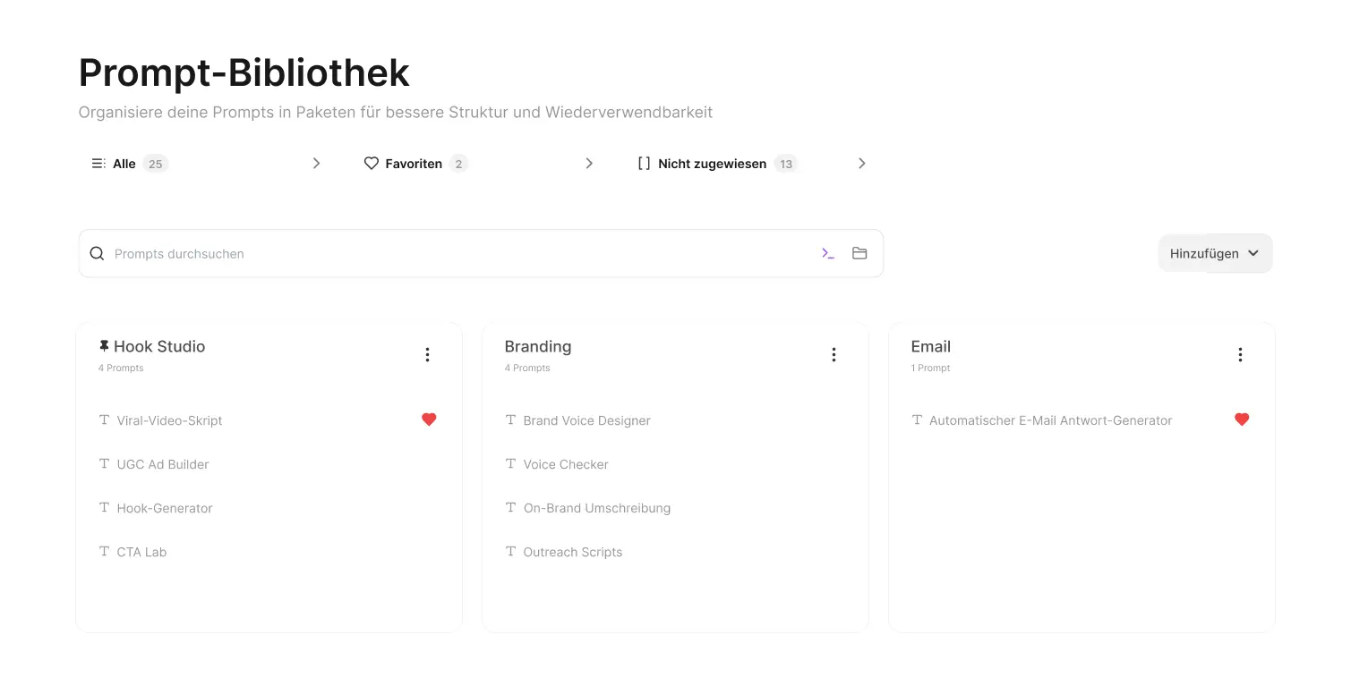 Prompt Library Interface showcasing various prompt templates and categories