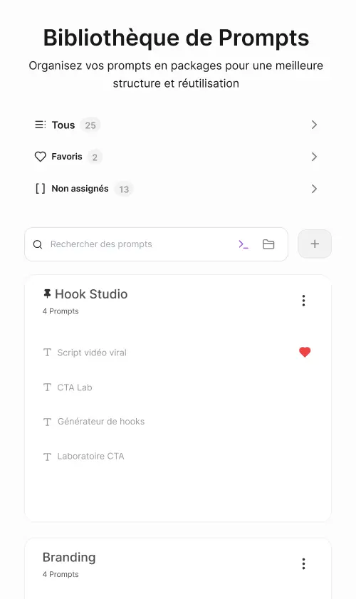 Prompt Library Interface showcasing various prompt templates and categories